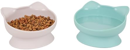 Kitty City Elevated Cat Bowls (Set of 2), Whisker-Friendly Raised Cat Food & Water Dishes, Modern Pedestal Design, Dishwasher Safe, 10.8 oz Each – Pink & Teal by KittyCity