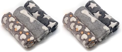 2 Pack 3 Puppy Blankets Super Soft Warm Sleep Mat Grey Cute Print Fluffy Fleece Pet Flannel Throw Dog Blankets for Small Dogs Cats,Star&Bone&Love- Small (23"x15") by SORKUT