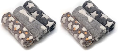 2 Pack 3 Puppy Blankets Super Soft Warm Sleep Mat Grey Cute Print Fluffy Fleece Pet Flannel Throw Dog Blankets for Small Dogs Cats,Star&Bone&Love- Small (23"x15") by SORKUT