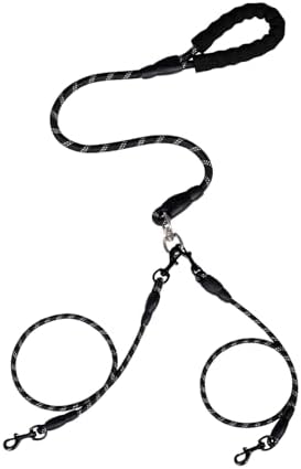 Double Dog Leash,No Tangle Dual Leash with Reflective Strips,Detachable 360° Swivel for Walking and Training Small Medium and Large Dogs(Black,2 in 1) by Unknown