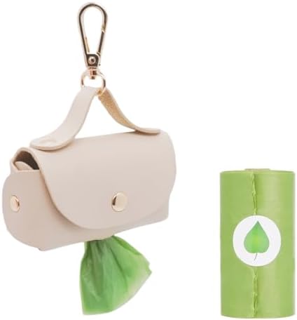 Leather Poop Bag Holder Dispenser for Leash, Portable and Reusable Dog Poop Bag Dispenser, Dog Bag Holder for Walking, Outdoor, Travelling (Beige) by ENWIQUE