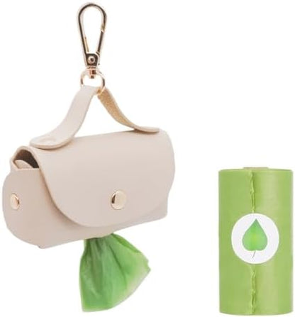 Leather Poop Bag Holder Dispenser for Leash, Portable and Reusable Dog Poop Bag Dispenser, Dog Bag Holder for Walking, Outdoor, Travelling (Beige) by ENWIQUE