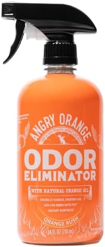 ANGRY ORANGE Pet Odor Eliminator for Dog and Cat Urine, Carpet Stains, and Strong Smells – NEW Orange Rush Scent – Citrus Cleaner with Natural Orange Oil – 24 oz by AngryOrange