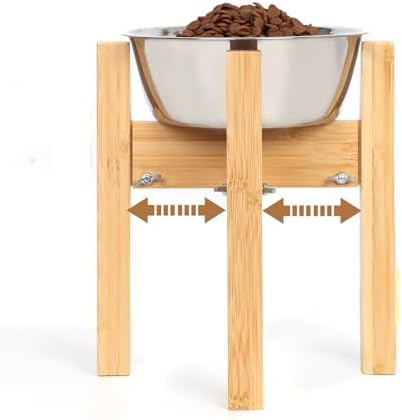 Elevated Dog Bowl Stand Adjustable Dog Food Holder 10”H Medium Bamboo by HTB