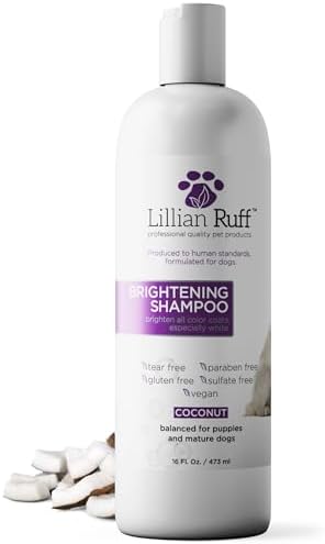 Lillian Ruff PRO Formula Ultra Brightening Dog Shampoo - Professional Whitening & Long-Lasting Odor Eliminator - Removes Stains & Discoloration, Dry Skin & Itch Relief with Aloe & Provitamin B5 (16oz) by LillianRuff