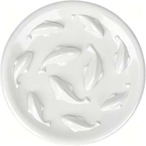 Slow Feeder Bowl for Cats and Small Dogs,Cilkus Fish Pool Design, Fun Interactive Bloat Stop Puzzle Feeder Bowl Healthy Eating Diet Made of Melamine Food Grade Material Dishwasher Safe (White) by Cilkus