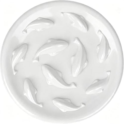 Slow Feeder Bowl for Cats and Small Dogs,Cilkus Fish Pool Design, Fun Interactive Bloat Stop Puzzle Feeder Bowl Healthy Eating Diet Made of Melamine Food Grade Material Dishwasher Safe (White) by Cilkus
