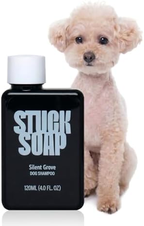 Travel Size Dog Shampoo 120ml for Sensitive Skin – Jeju Camellia & Centella Asiatica, pH 5.5-6.5, Allergen-Minimized Cedar & Bergamot Scent, K-Beauty Vegan Formula (Silent Grove) by STUCKSOAP
