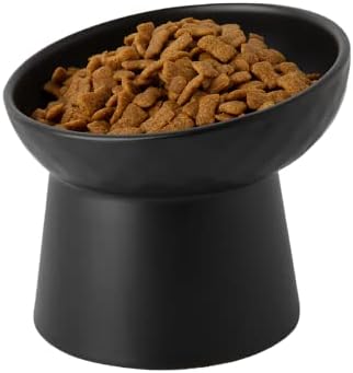 Elevated Cat Bowls, 15° Tilted Ceramic Raised Cat Food and Water Bowl Set, Whisker-Friendly Porcelain Pet Feeder Dishes for Indoor Cats and Small Dogs,Black,5.2 Inch,1 Pack by KITCHENLESTARaddsmorebeautifulcolourstoyourlife
