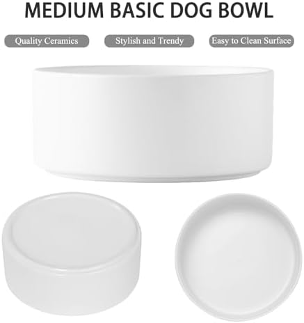 6'' Ceramic Raised Dog Bowl - 30Oz Dog Food & Water Bowl with Elevated Non-Slip Bamboo Stand, Dishwasher & Microwave Safe, Anti Vomiting Heavy Duty Pet Bowl for Small and Medium Dogs, White - Image 2
