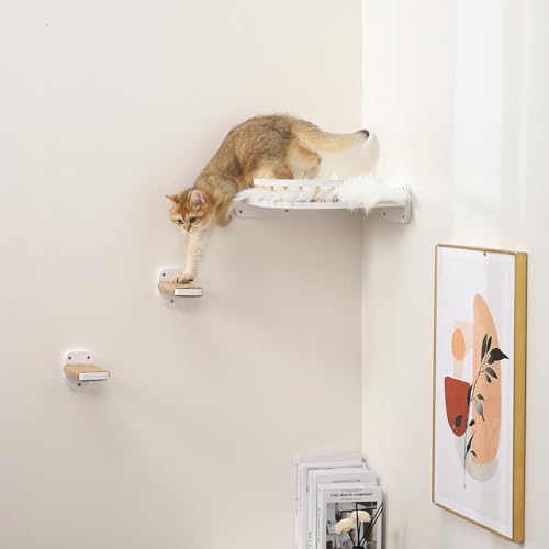 3-in-1 Cat Climbing Wall Steps with Hemp Rope, Shelves and Perches - Wall-Mounted Cat Furniture Set with Scratching Pads (White) - Image 5