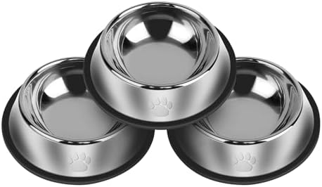 3Pcs Stainless Steel Dog Bowls Set with Dog Paw Pattern- Non-Slip Food and Water Bowl 13 Oz - Dishwasher-Safe, Rust Resistant Metal Pet Bowls for Small/Medium/Large Sized Pets by Serentive