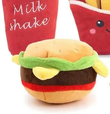 Glow Pups Hamburger Dog Toy with Squeaker, Fun Food Parody Plush Toy, Easy to Clean, Promotes Mental Stimulation, 4.5 x 3.5 inches, Peach