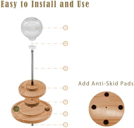 Marchul Cat Puzzle Feeder, Interactive Cat Toy with Treat Dispenser & Roller Track Ball, Wooden Slow Feeder Ball for Indoor Cats, 3-in-1 Food Puzzle Toy for Mental Stimulation - Image 2