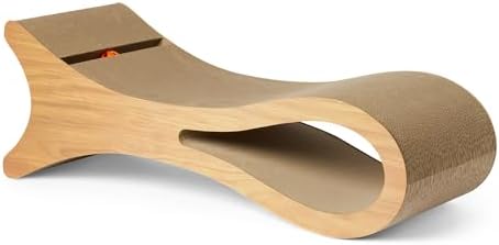 Amazon Basics Cat Scratcher Post Cat Scratcher Lounge Bed for Indoor Cats Bed Shaped Post Pad with Interactive Ball Toy & Catnip, FSC-Certified, 34.3 x 11.8 x 11.8 in, Wooden Color by AmazonBasics