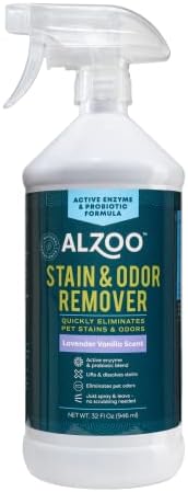 ALZOO Pet Stain & Odor Remover Spray for Dog & Cat Urine, Carpet, Furniture & Floors | Active Enzyme & Probiotic Formula | Lavender Vanilla Scent | Made in USA | 32 oz by ALZOO