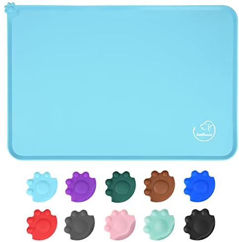 Silicone Waterproof Dog Cat Pet Feeding Mats, Non Slip, Easy Clean Pet Dog Cat Bowl Mats Placemat (24" x 16") Blue by Juqiboom