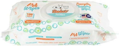 Txakur Cat Wipes and Dog Wipes, Hypoallergenic Unscented Pet Wipes for Cats and Dogs, Natural Grooming Cleansing Wipes for Nose, Paws, Ears and Body, 100 Count 8x7in, Fragrance-Free, Made in USA by Txakurpetwipes