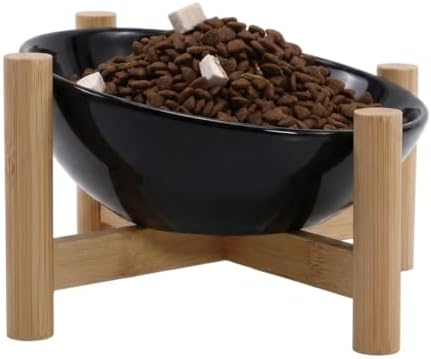 15° Slanted Rim Ceramic Cat Bowl, Anti-Spill for Small Cats,Black by Unknown