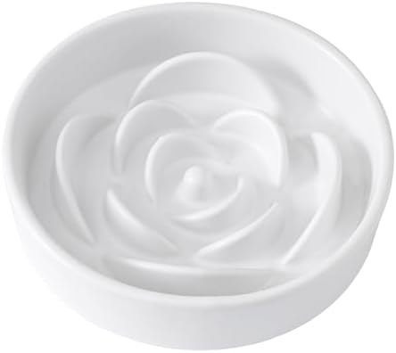 8.25'' Ceramic Slow Feeder Dog Bowls - Petal Shape Modern Dog Food Dish for Medium and Large Breeds, Puzzle Maze Bowl to Slow Down Eating, Anti-Gulping, Dishwasher & Microwave Safe, White by Welloyed