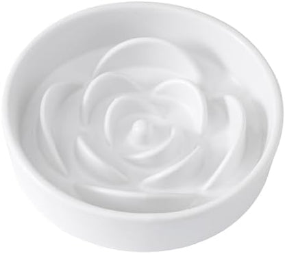 8.25'' Ceramic Slow Feeder Dog Bowls - Petal Shape Modern Dog Food Dish for Medium and Large Breeds, Puzzle Maze Bowl to Slow Down Eating, Anti-Gulping, Dishwasher & Microwave Safe, White by Welloyed