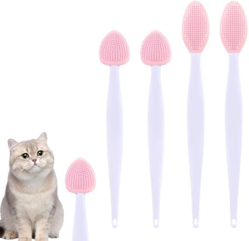 JJUNW 4Pcs Cat Acne Chin Treatment, Cat Acne Brush Set, Black Seed Exfoliating Brush, Dual Sided Silicone Cat Brush, for Cats Chin Acne and Blackhead Exfoliation by Unknown