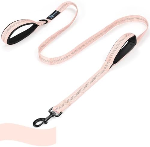 Dog Leash for Large Medium Dogs 6Ft x 1" Reflective Stitching Large Leash with 2 Traffic Padded Handles Dog Lead Rope for Running Walking Training (Light Pink 1 Pack) by PuppyDoggy