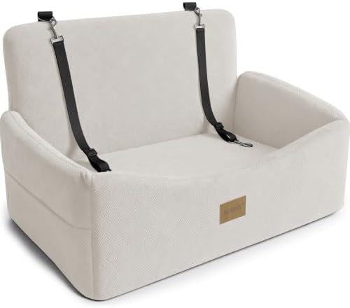 JOEJOY Dog Car Seat for Large Medium Sized Dogs Under 55 lbs, Dog Booster Seat for 2 Small Dogs with Detachable Washable Cover, Memory Foam Pet Car Seat with 2 Safety Belts and Storage Pockets by JOEJOY