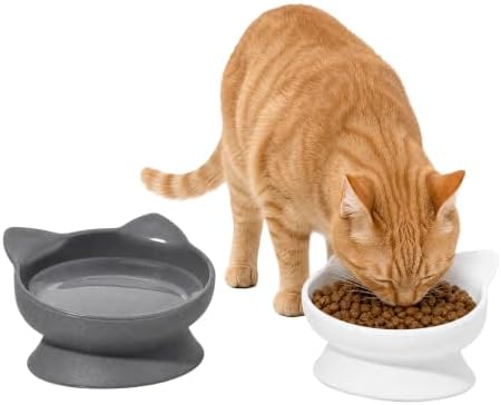Kitty City Elevated Cat Bowls (Set of 2), Whisker-Friendly Raised Cat Food & Water Dishes, Modern Pedestal Design, Dishwasher Safe, 10.8 oz Each – White & Gray - Image 2