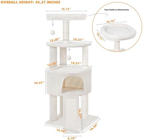 HUITREE 45in Cat Tree Tower with Big Condo for Indoor Kitten,Cat Tower with Scratching Post,Scratching Board and Cat Toys,Multi-Level,Small Space,Transformer Cat Tree, Beige(New) - Image 3