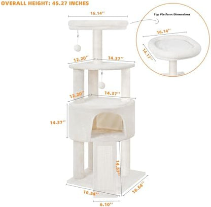 HUITREE 45in Cat Tree Tower with Big Condo for Indoor Kitten,Cat Tower with Scratching Post,Scratching Board and Cat Toys,Multi-Level,Small Space,Transformer Cat Tree, Beige(New) - Image 3