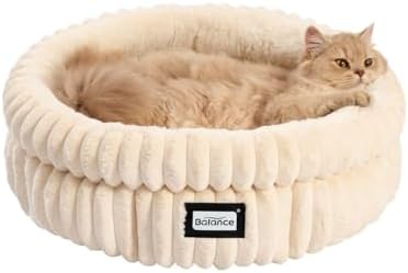 BALANCE Cat Bed Kitten Bed, Washable Round Cat Beds for Indoor Cats,Super Soft Plush Faux Fur Pet Bed for Puppy and Kitten with Anti-Slip Bottom by BalancePet