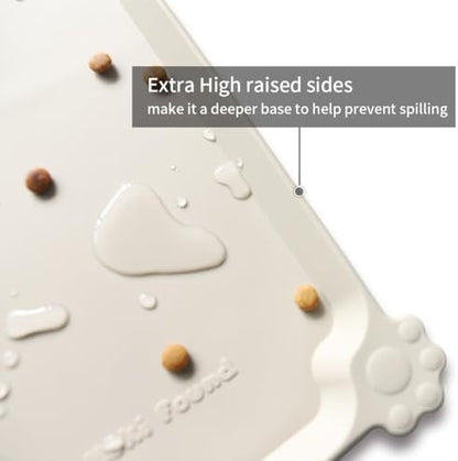 Hoki Found Silicone Pet Food Tray - High-Lips Dog Cat Bowl Mats - Waterproof Dog Cat Food Mats - Colors: Cream Brown - Image 2