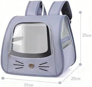 Pet Backpack Carrier, Traveler Breathable Transparent Carrier for Cats or Dogs, Large Space and Foldable Pet Carrier for Travel, Hiking, Shopping, and Vet, Cute, Suitable for Kids (Blue) - Image 2