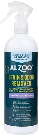 ALZOO Pet Stain & Odor Remover Spray for Dog & Cat Urine, Carpet, Furniture & Floors | Active Enzyme & Probiotic Formula | Lavender Vanilla Scent | Made in USA | 16 oz by ALZOO