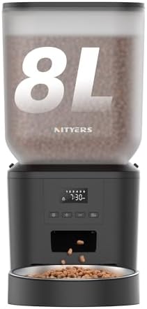 Automatic Dog Feeder - 8L/34 Cups Large Capacity Automatic Cat Food Dispenser with LCD Screen, Large Food Tray, Battery Operated, Timed Cat Feeder, Up to 50 Portions 6 Meals Per Day, Keeps Fresh by Nityers