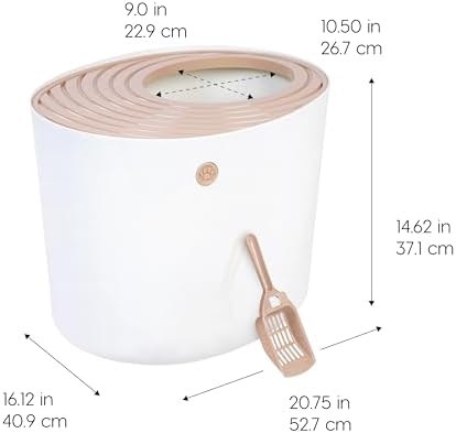 IRIS USA Large Top Entry Cat Litter Box, Hooded Privacy, Beige/White - Image 2