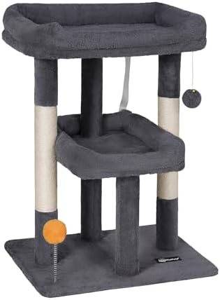 FourFurPets 27.6-Inch Cat Tree, Cat Tower for Indoor Cats, Cat Condo for Large Cats, Small Cat Tree with Scratching Post, Toy Balls, for Kittens, 2 Soft Platform, Dark Gray - Image 2
