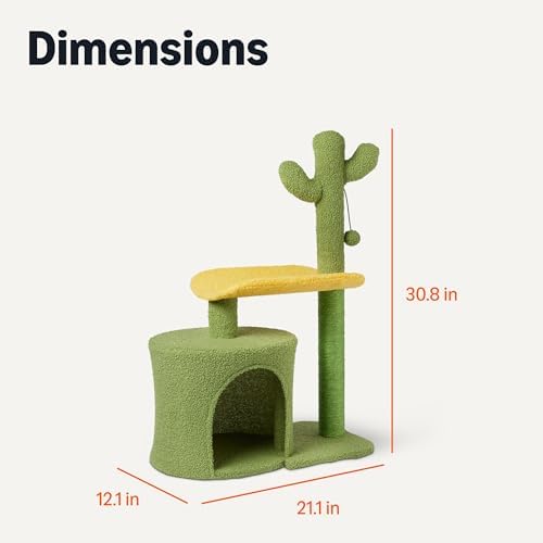 Amazon Basics Cactus Cat Tower for Indoor Cats, 4-in-1 Scratching Post with Curved Perch, Cozy Condo, Natural Sisal, Interactive Dangling Ball, 30.7 in H, Green - Image 5