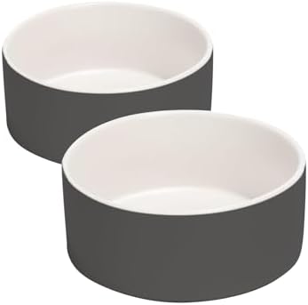 SPUNKYJUNKY 28.7OZ Ceramic Dog and Cat Bowl, Modern Cute Weighted Food Water Bowl for Replacement White-Grey (2 Pack) by SPUNKYJUNKY