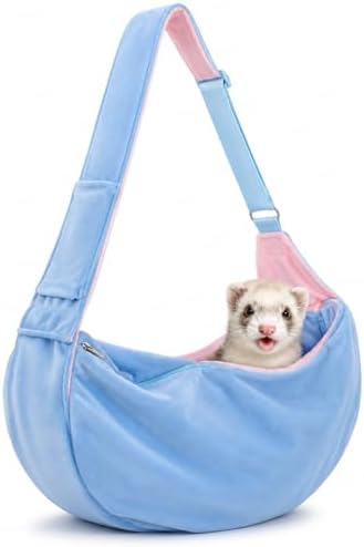 Ferret Sling Carrier, Soft Fleece Small Pet Carrier Bag with Adjustable Shoulder Strap, Hands-Free Bonding Travel Pouch for Guinea Pigs, Kittens, Puppies & Small Rabbits Under 10 lbs, Blue by TheconnectionbetweenAnimalandusitsMEOWWOOF
