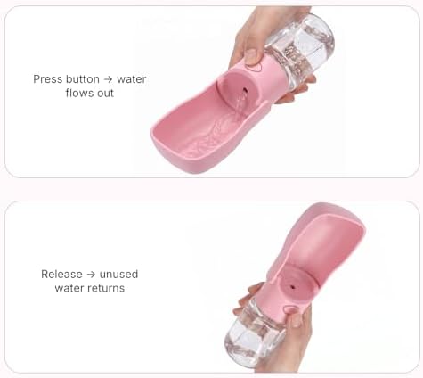 Foldable Dog Water Bottle, Leak Proof Portable Pet Water Dispenser for Dogs and Cats, One-Hand Travel Water Bottle for Walking Hiking Outdoor Use (350ml, Pink) - Image 3
