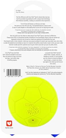 Hartz Dura Play Sports Baseball Dog Toy, Bacon Scented Squeaky Latex Yellow & Blue Toy, 1 Count - Image 2