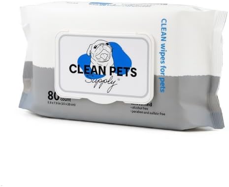 Unscented Pet Wipes for Cats & Dogs Alcohol-Free, Hypoallergenic Grooming Wipes for Paws, Face & Body Sensitive Skin Formula, 80 Count by CleanPetsSupply