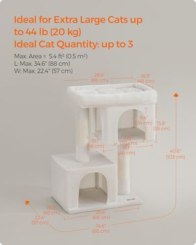 Feandrea Cat Tree, 40.6-Inch Tall Cat Tower, Cute Plush Condo, Cream White - Image 6