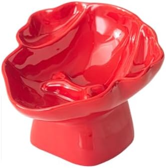 Ceramic Raised Pet Slow Feeder Bowl, Elevated Cat and Dog Slow Feeder, Decorative Standing Doggy Design, Anti-Slip Base, Anti-Vomiting (Red) by LeServeta