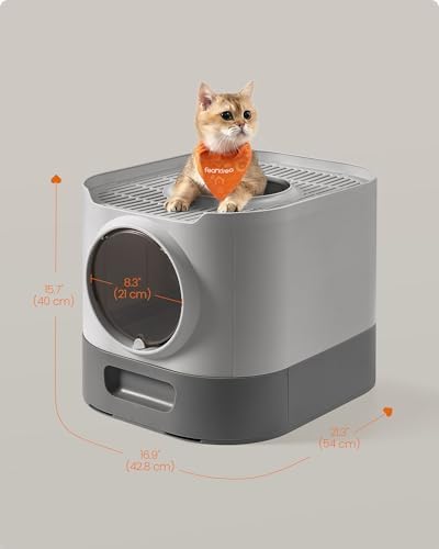 Feandrea Cat Litter Box with Lid, XL Enclosed, Slide-Out Tray, Scoop - Image 6