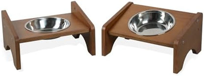 Elevated Stainless Steel Raised Food and Water Bowls, 15 Tilted Anti Vomiting, Dishwasher Safe, Non-Slip, Suitable for Cats and Puppies (Brown) - 2 Pack by ankuliy