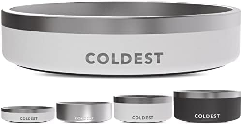 Coldest Dog Bowl - Anti Rust Metal, Non Slip, 3 Layers Insulated Stainless Steel Dog Bowls - Spill Proof & Heavy Duty - Water Bowl for Dogs, Cats & Pets, Dish Washer Safe (21 oz, Epic White) by Coldest