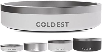 Coldest Dog Bowl - Anti Rust Metal, Non Slip, 3 Layers Insulated Stainless Steel Dog Bowls - Spill Proof & Heavy Duty - Water Bowl for Dogs, Cats & Pets, Dish Washer Safe (21 oz, Epic White) by Coldest